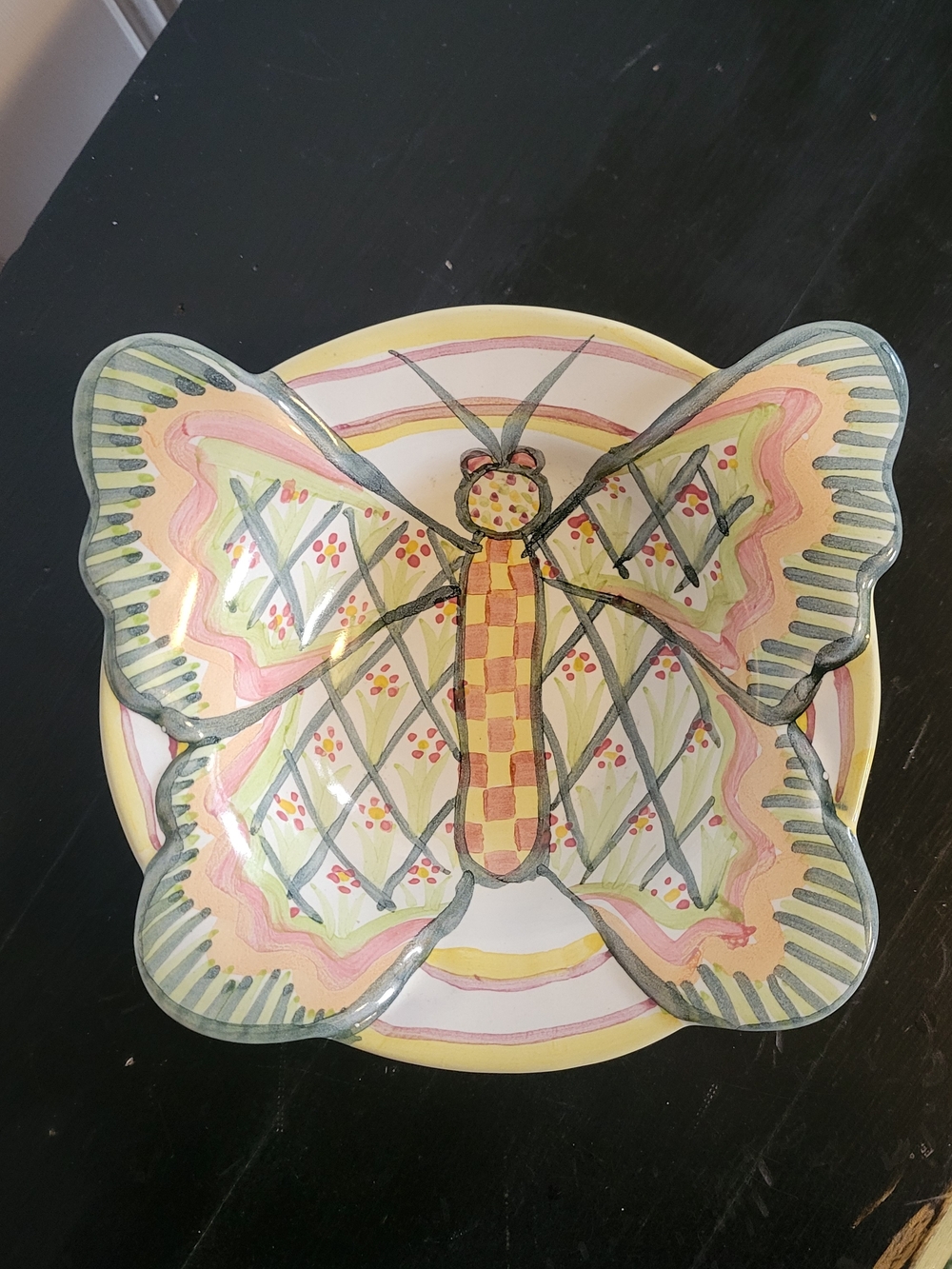 MacKenzie-Childs Butterfly Decorative Dish - Yellow, Pink, Green - Picture 3 of 8